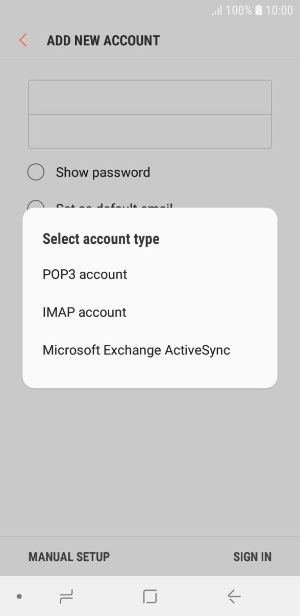 Press POP3 account. Press POP3 account.