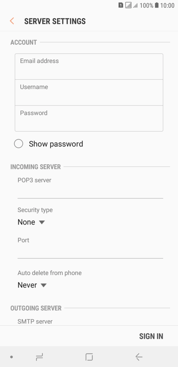 Press the field below 'Username' and key in the username for your email account.