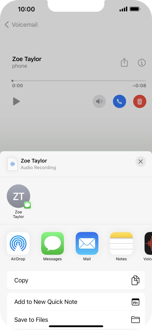 Press the required setting and follow the instructions on the screen to share or save the message.