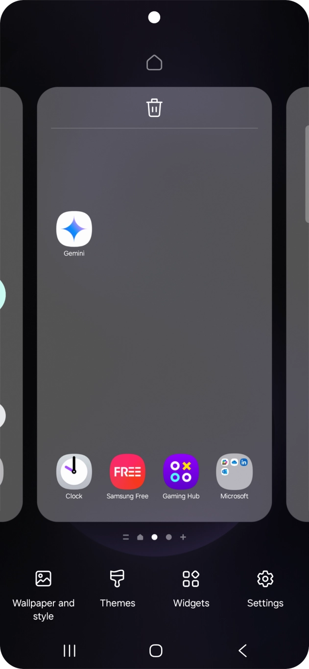 Press the remove icon to remove the home screen page.