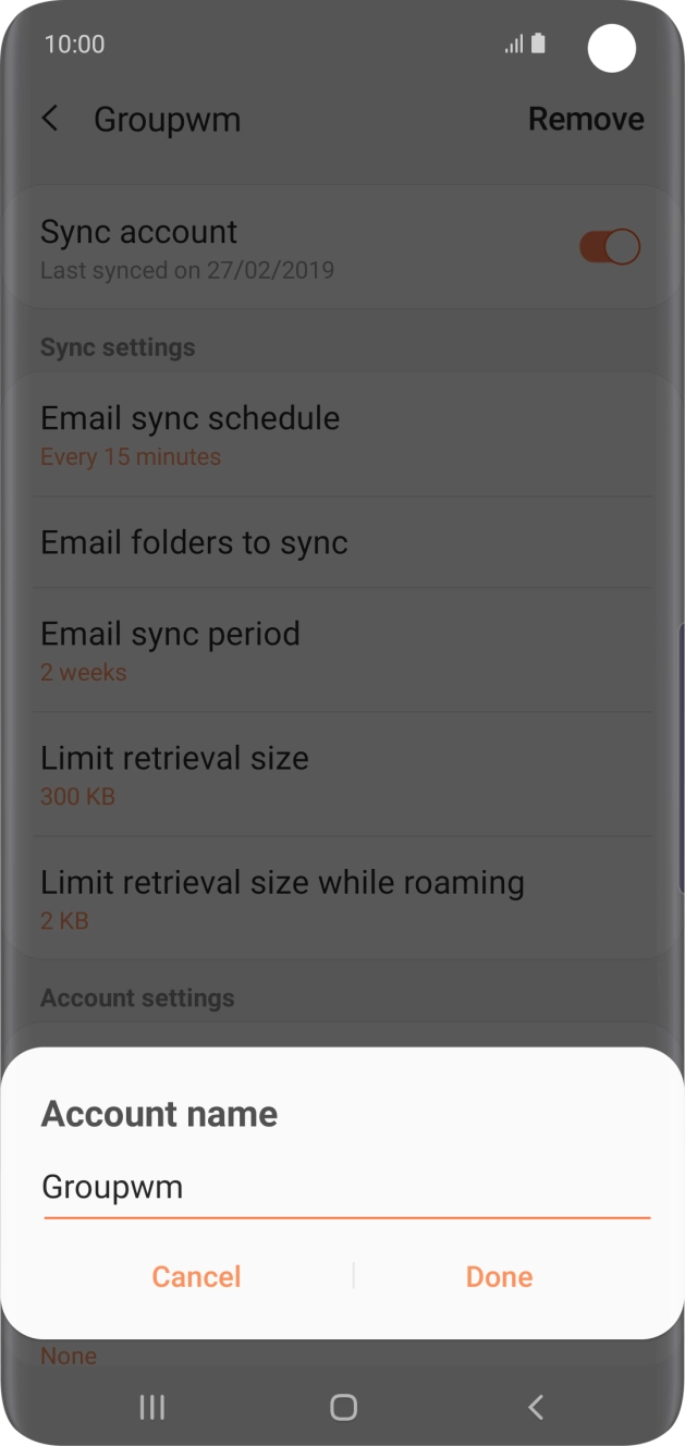 Key in the required name for the email account and press Done.