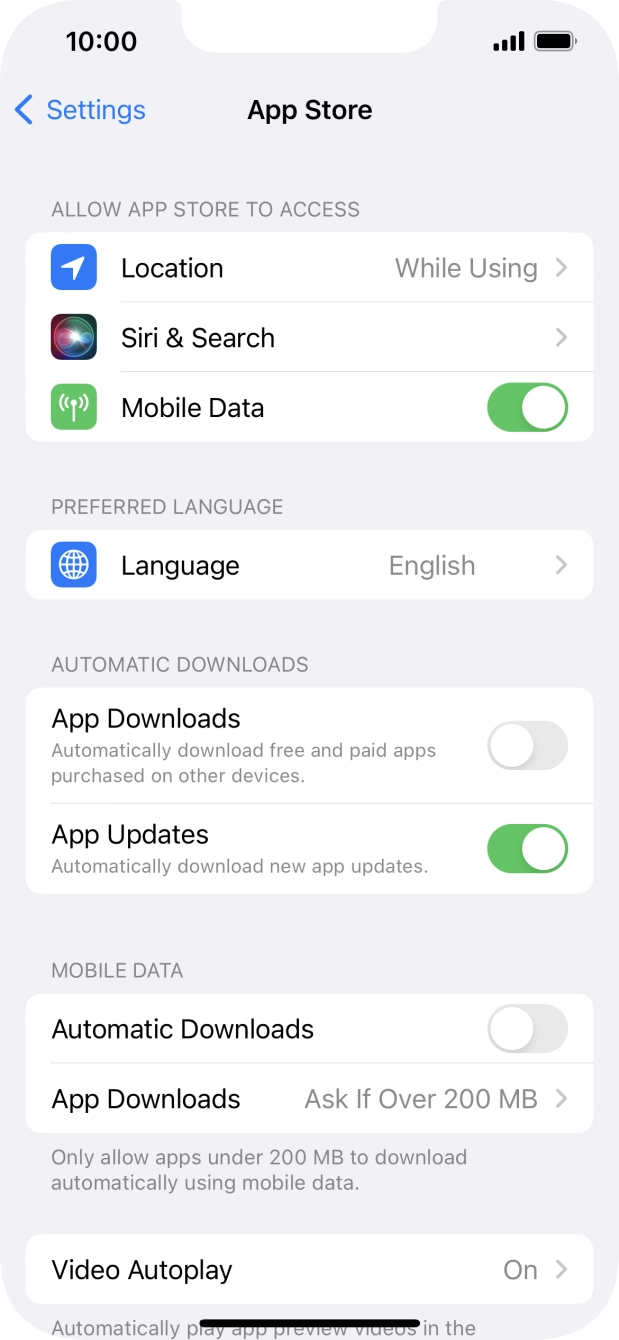 Press the indicator next to 'App Updates' to turn the function on or off. Press the indicator next to 'App Updates' to turn the function on or off.