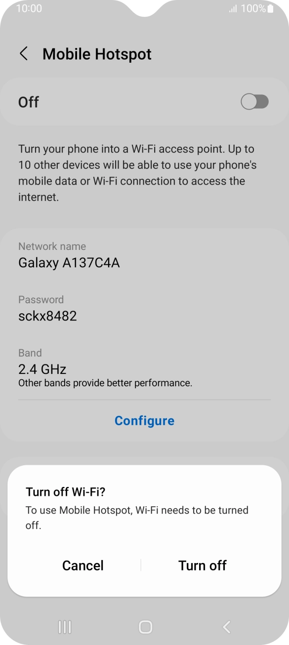 If WiFi is turned on, press Turn off. If WiFi is turned on, press Turn off.