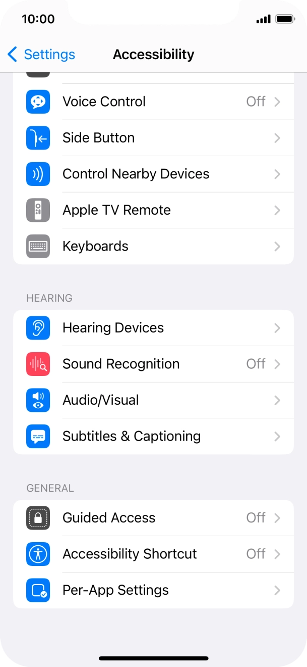 Press the required category below 'HEARING' and follow the instructions on the screen to select the required settings.