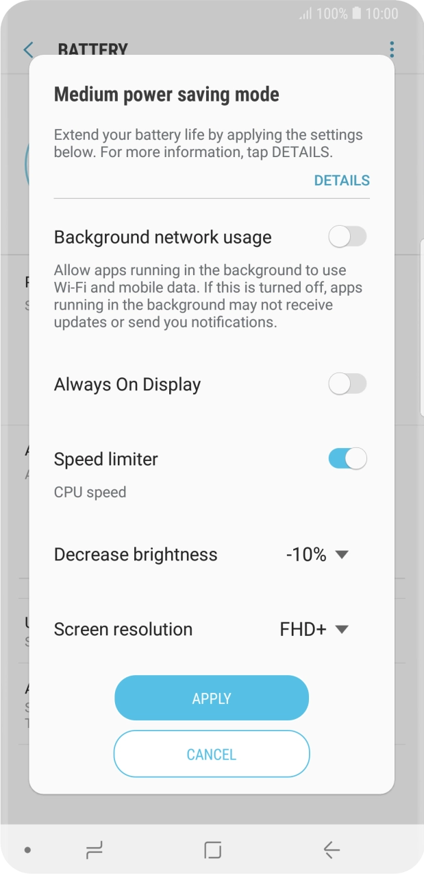 Press APPLY to turn on the function.