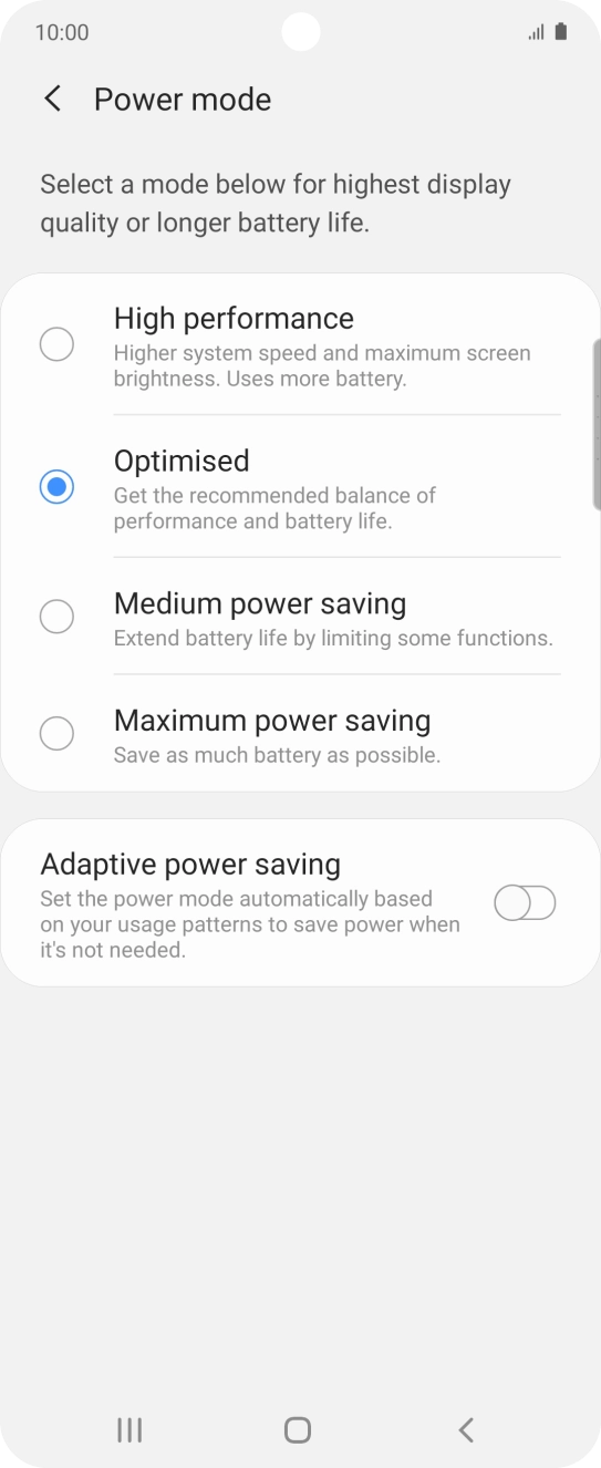 Press the required setting.