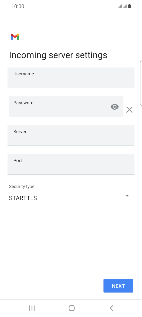 Press the field below 'Username' and key in the username for your email account.