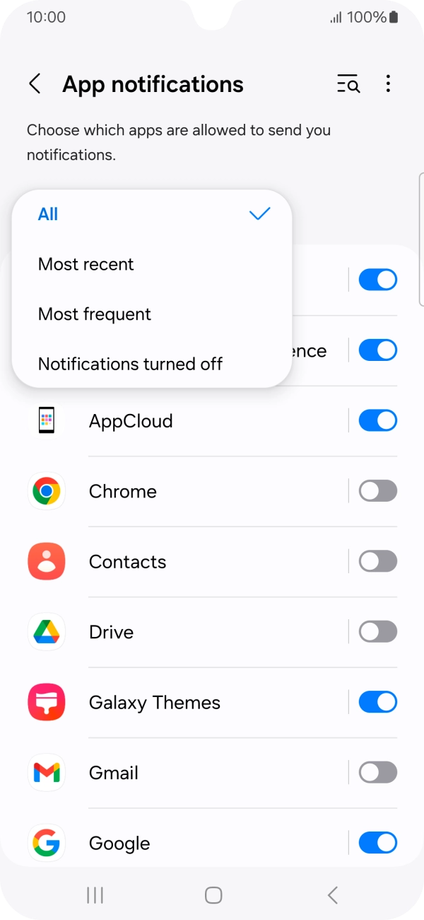 Press the required setting.