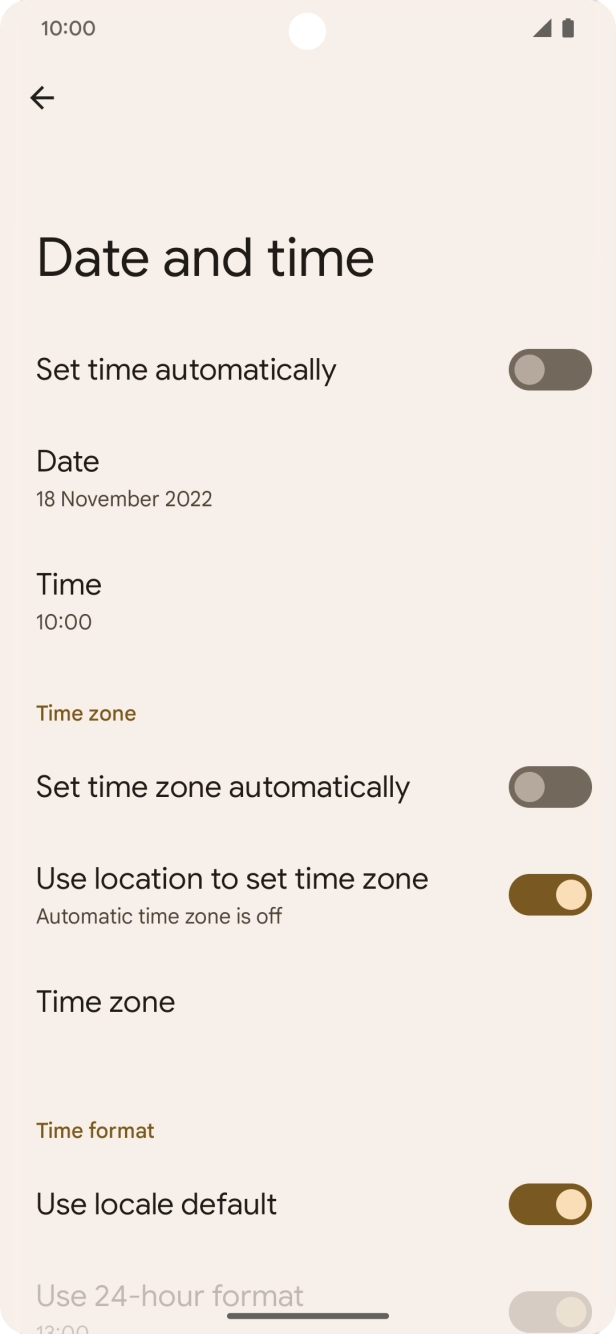 Press the indicator next to 'Set time automatically' to turn on the function.