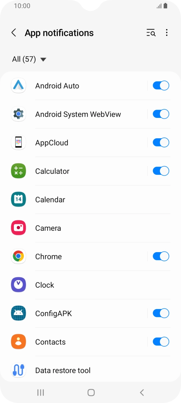 Press the indicators next to the required apps to turn the function on or off.