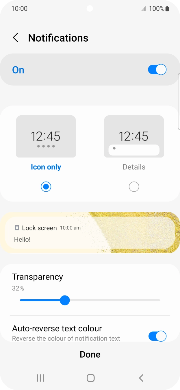 Press the required settings to turn them on or off.