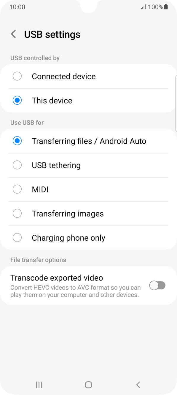 Press Transferring files / Android Auto. Press Transferring files / Android Auto.