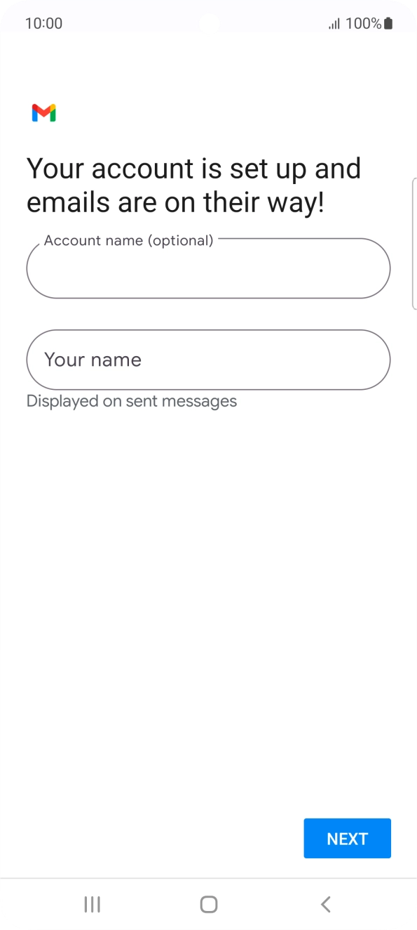 Press the field below 'Account name (optional)' and key in the required name. Press the field below 'Account name (optional)' and key in the required name.
