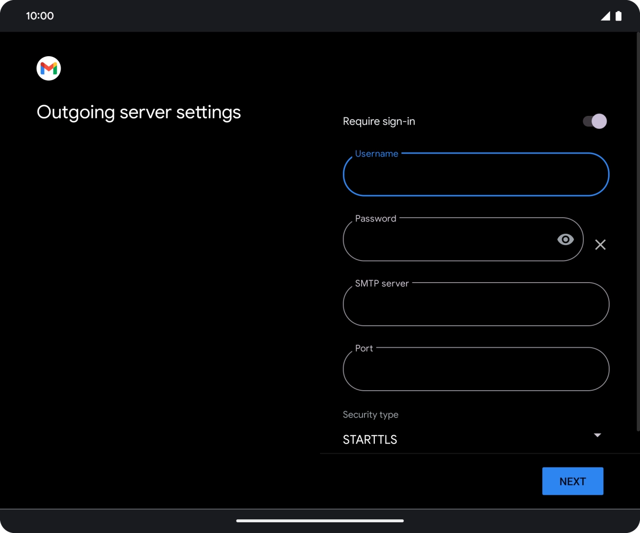 Press the field below 'Password' and key in the password of your email provider's outgoing server. Press the field below 'Password' and key in the password of your email provider's outgoing server.