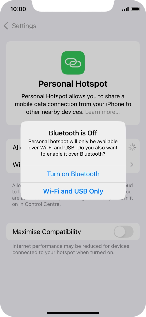 If WiFi is turned on, press Wi-Fi and USB Only.