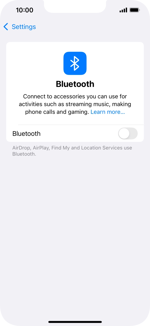 Press the indicator next to 'Bluetooth' to turn on the function.