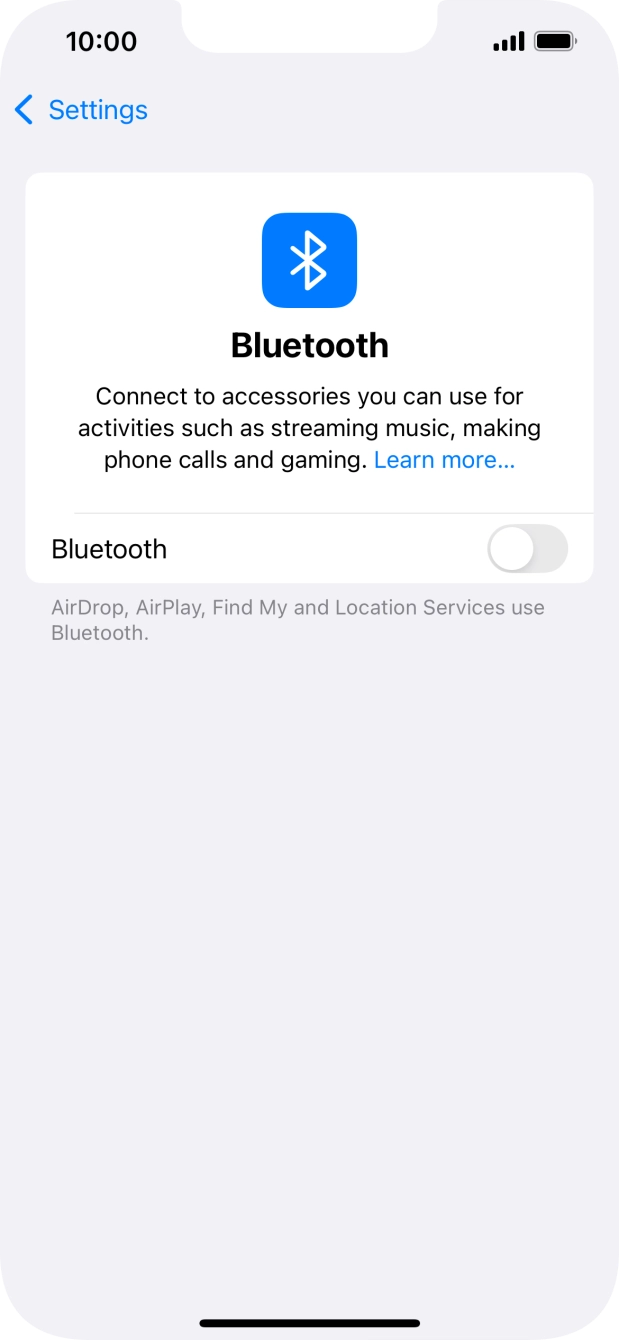 Press the indicator next to 'Bluetooth' to turn on the function.
