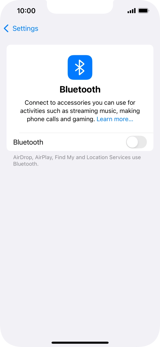 Press the indicator next to 'Bluetooth' to turn on the function.