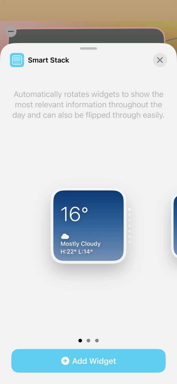 Slide your finger right or left on the screen to select the required widget size. Slide your finger right or left on the screen to select the required widget size.