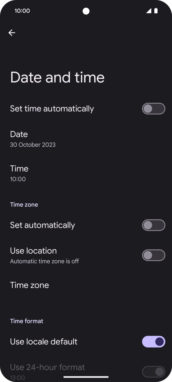 Press the indicator next to 'Set time automatically' to turn on the function.
