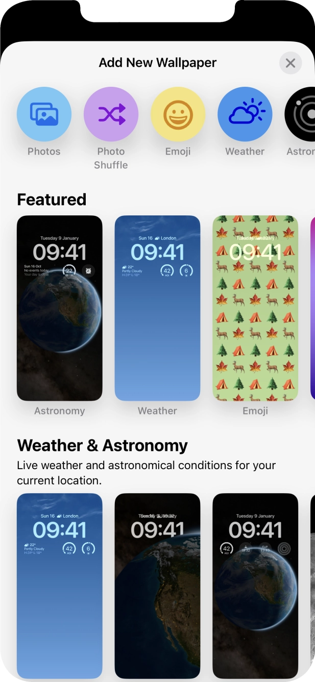 Press the required category and follow the instructions on the screen to select the required background image.
