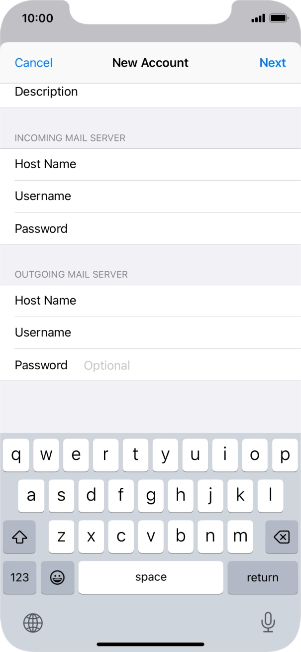 Press Password and key in the password for your email account. Press Password and key in the password for your email account.