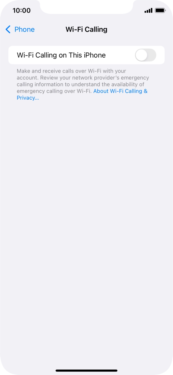 Press the indicator next to 'Wi-Fi Calling on This iPhone' to turn the function on or off. Press the indicator next to 'Wi-Fi Calling on This iPhone' to turn the function on or off.