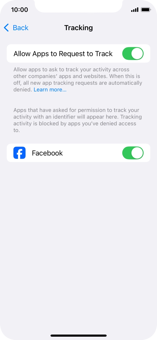 Press the indicator next to 'Allow Apps to Request to Track' to turn the function on or off.