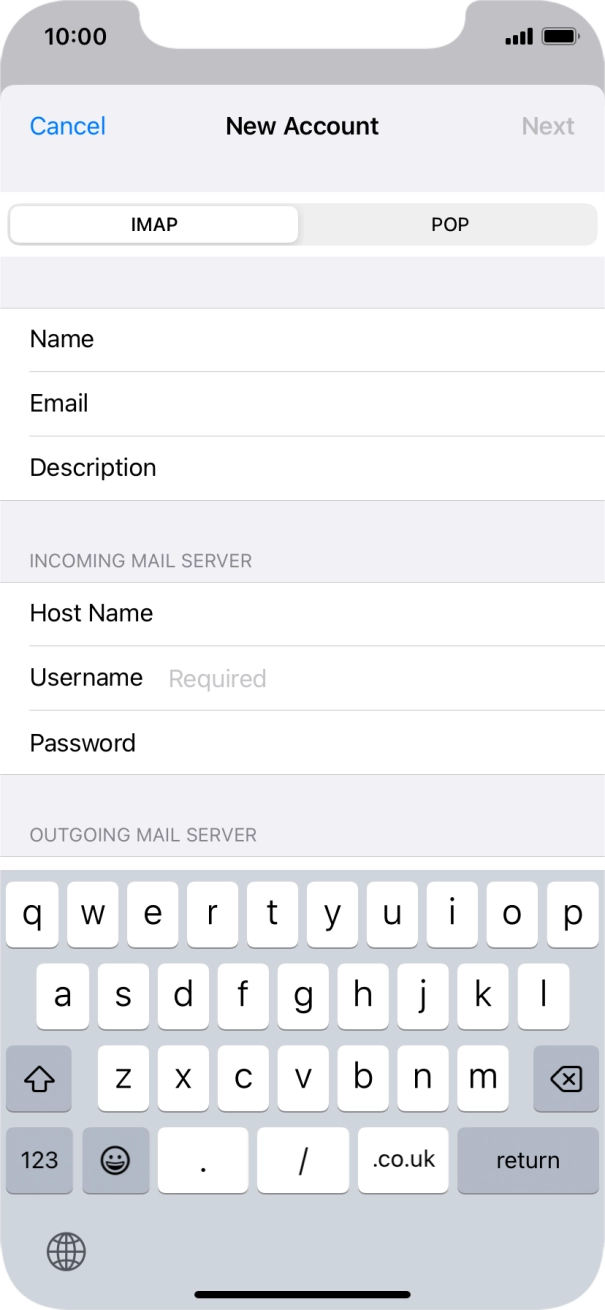 Press Username and key in the username for your email account. Press Username and key in the username for your email account.