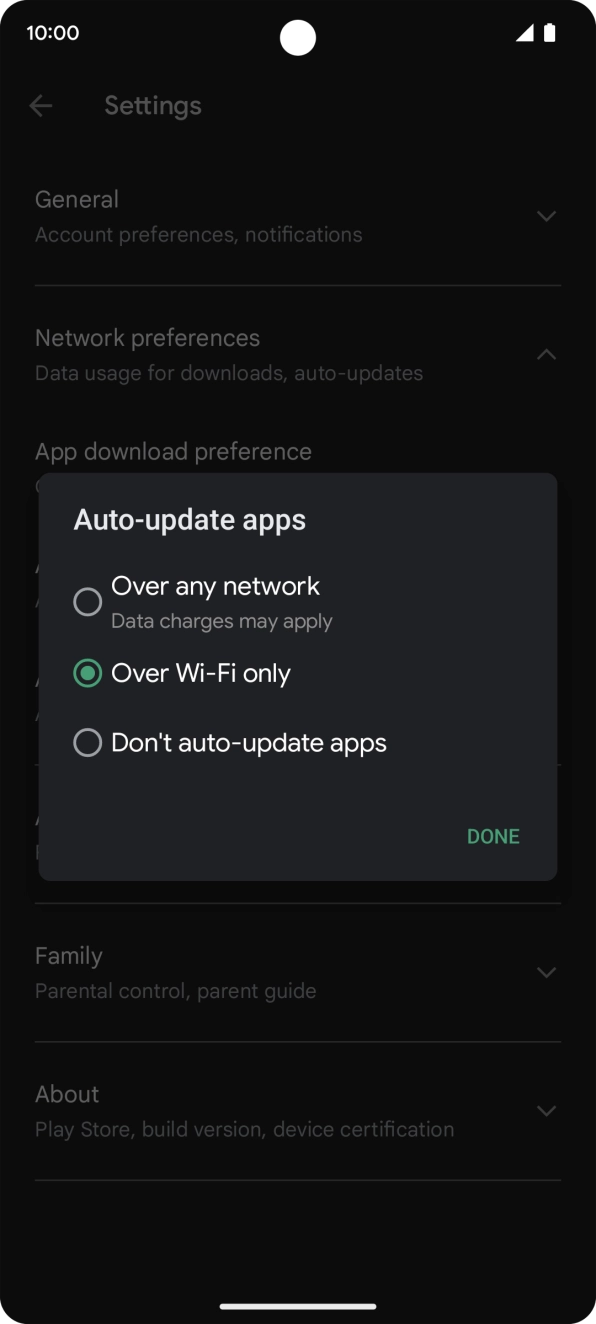 To turn on automatic update of apps using mobile network, press Over any network. To turn on automatic update of apps using mobile network, press Over any network.