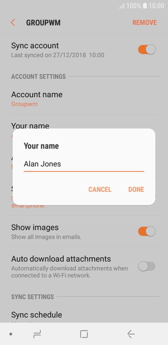 Key in the required sender name and press DONE. Key in the required sender name and press DONE.