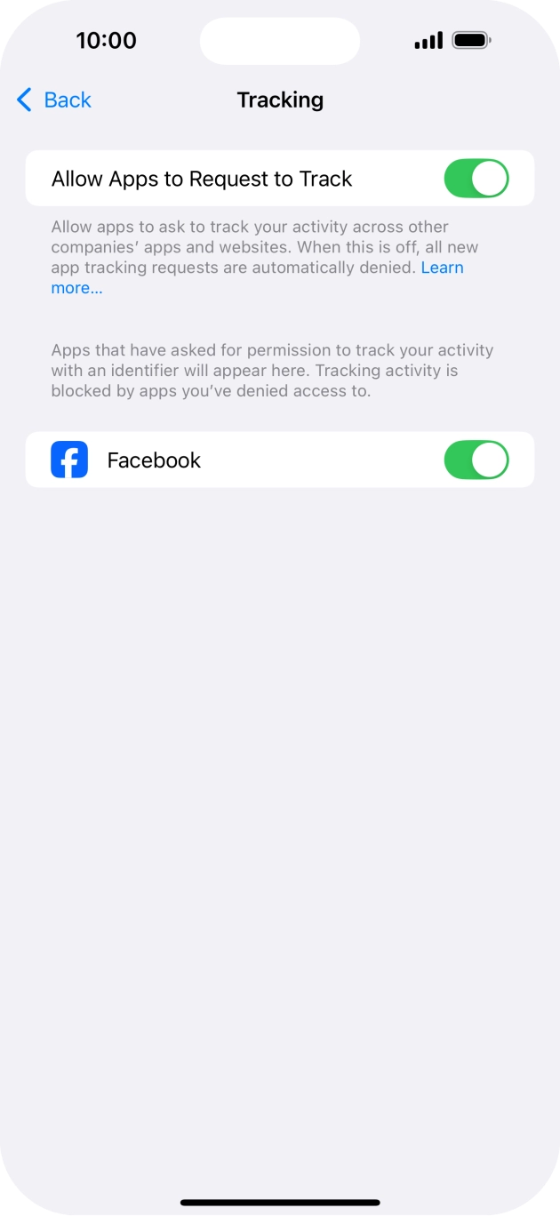 Press the indicator next to 'Allow Apps to Request to Track' to turn the function on or off.