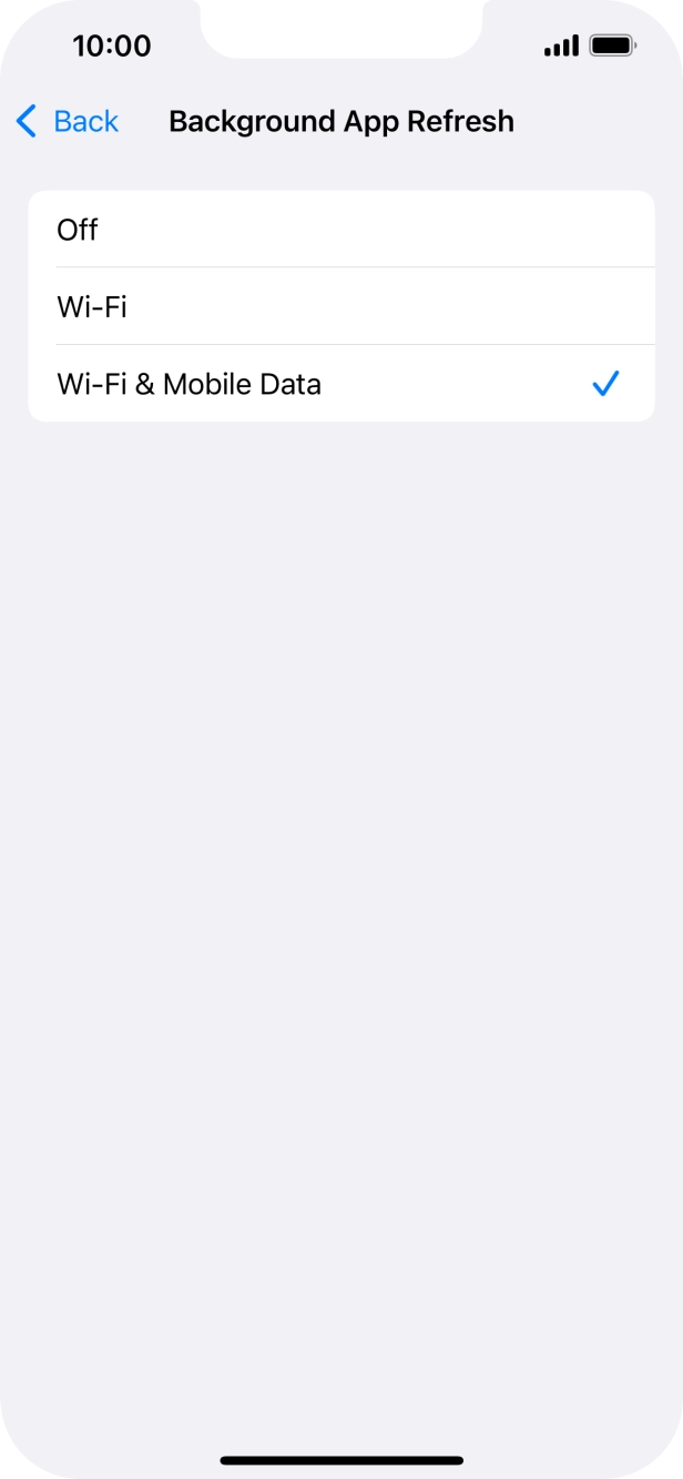 To turn off background refresh of apps, press Off. To turn off background refresh of apps, press Off.
