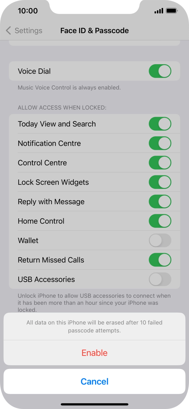 If you turn on the function, press Enable. If you turn on the function, press Enable.