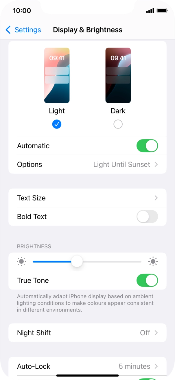 If you turn on the function, press Options and follow the instructions on the screen to select the required period of time for Dark Mode. If you turn on the function, press Options and follow the instructions on the screen to select the required period of time for Dark Mode.