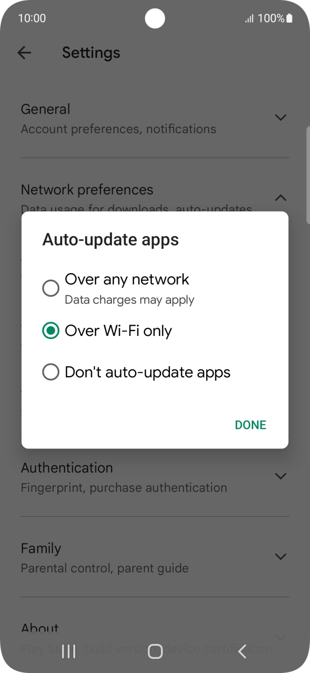 To turn on automatic update of apps using mobile network, press Over any network. To turn on automatic update of apps using mobile network, press Over any network.