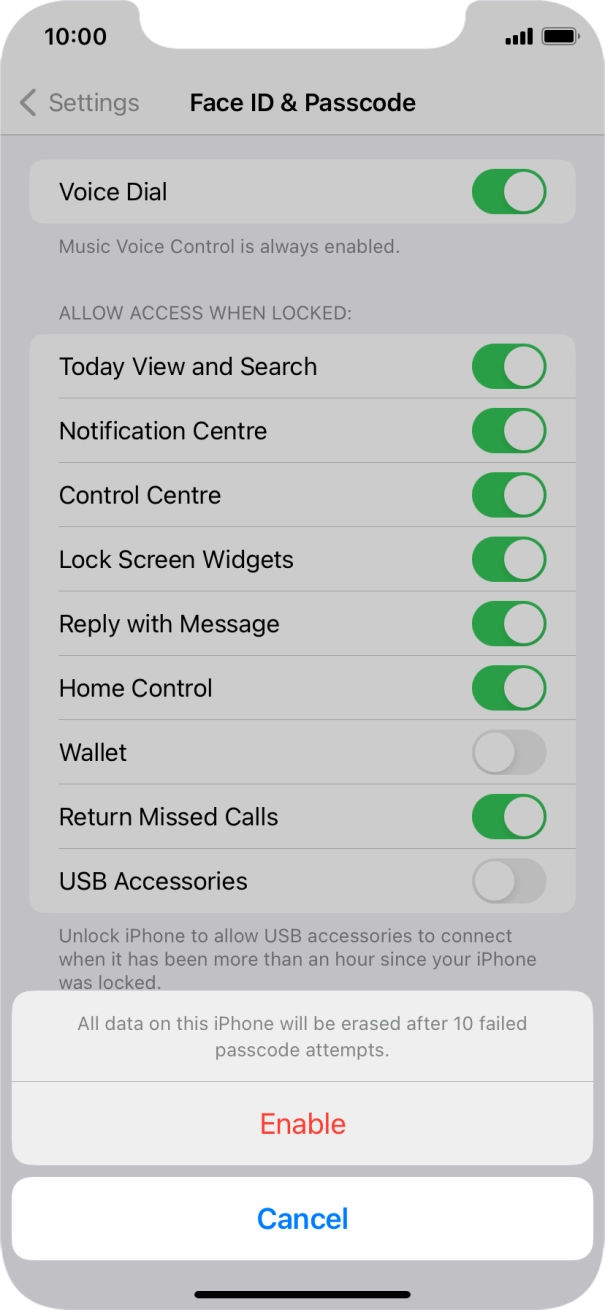 If you turn on the function, press Enable. If you turn on the function, press Enable.