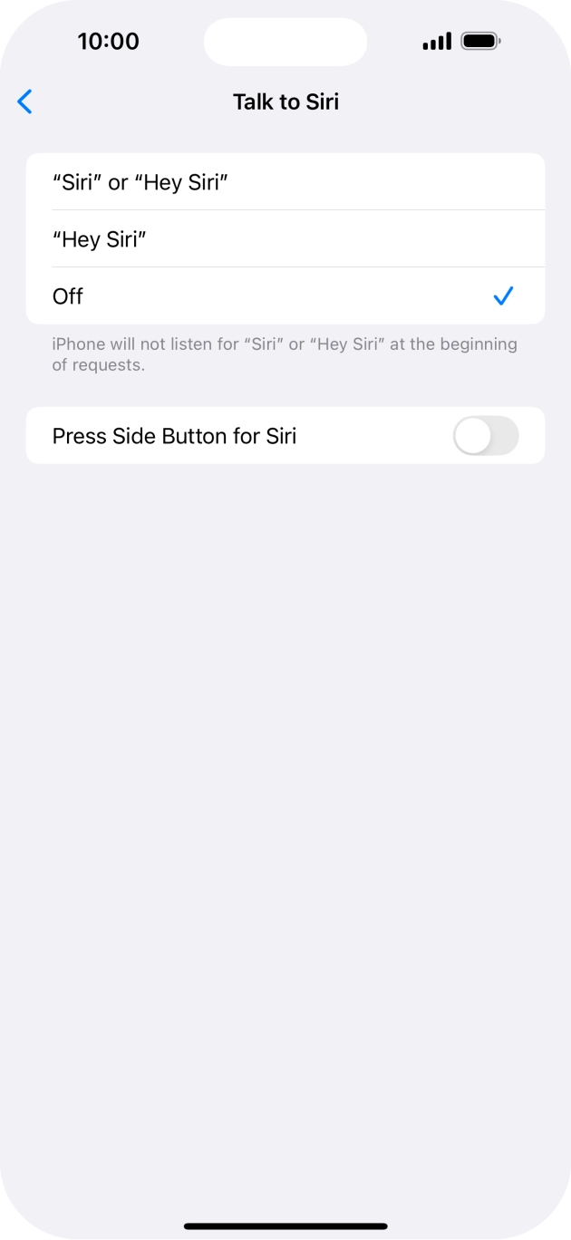Press the indicator next to 'Press Side Button for Siri' to turn on the function.