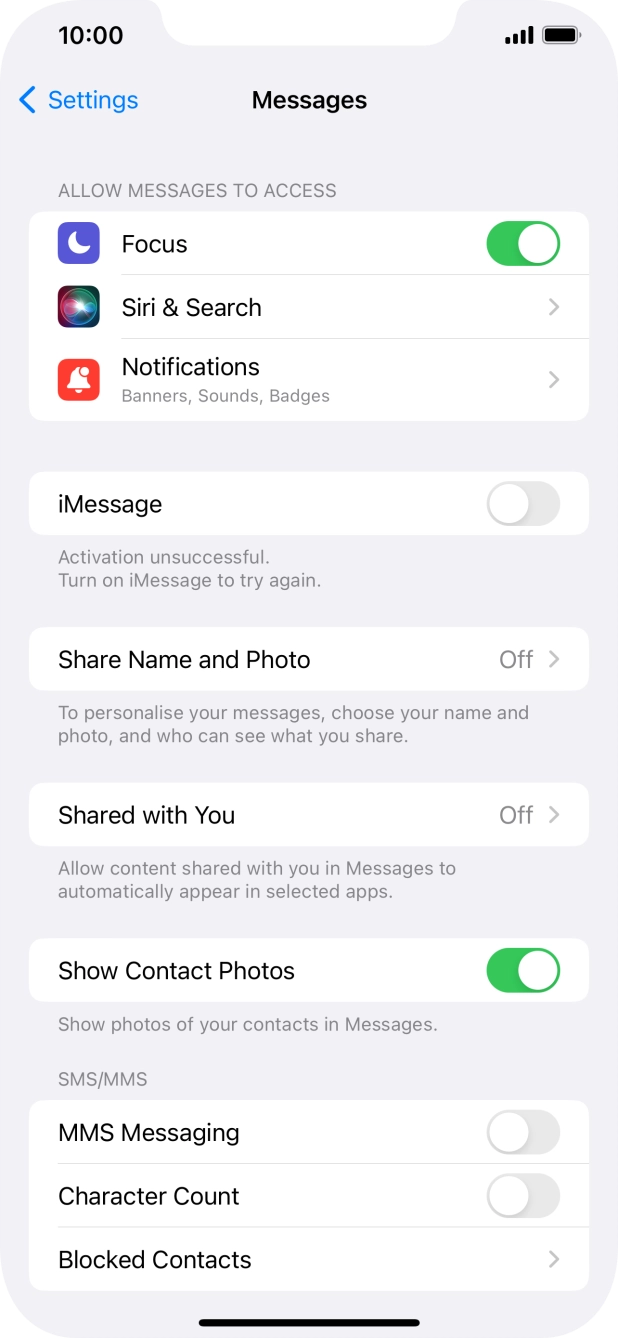 Press the indicator next to 'MMS Messaging' to turn on the function.