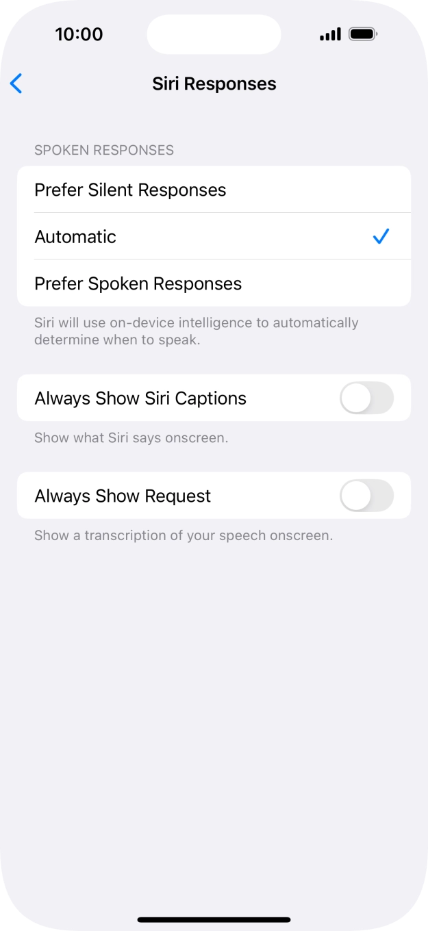 Press the required setting.