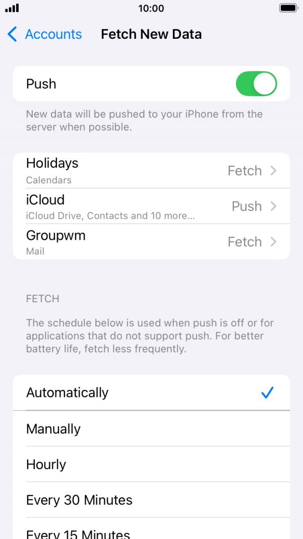 Press the indicator next to 'Push' to turn the function on or off. Press the indicator next to 'Push' to turn the function on or off.