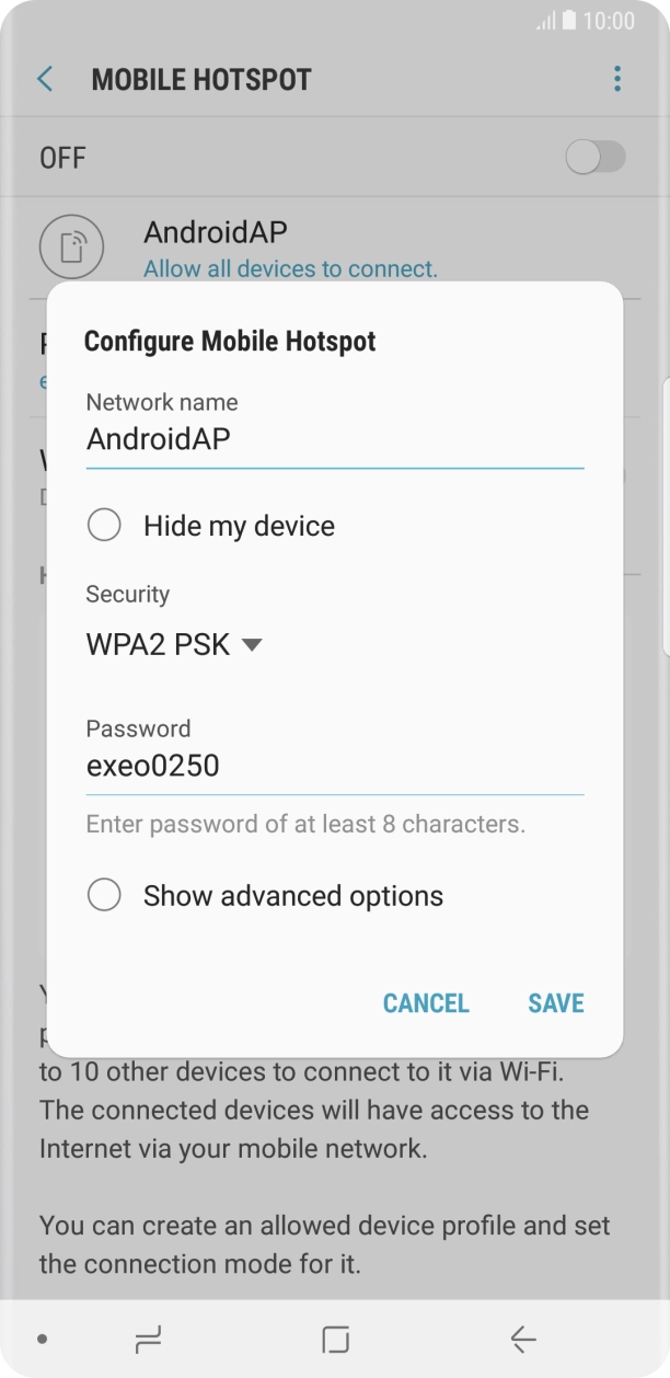 Press the field below 'Network name' and key in the required name. Press the field below 'Network name' and key in the required name.