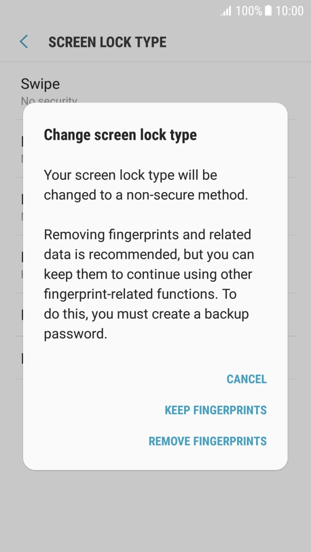 Press REMOVE FINGERPRINTS. Press REMOVE FINGERPRINTS.