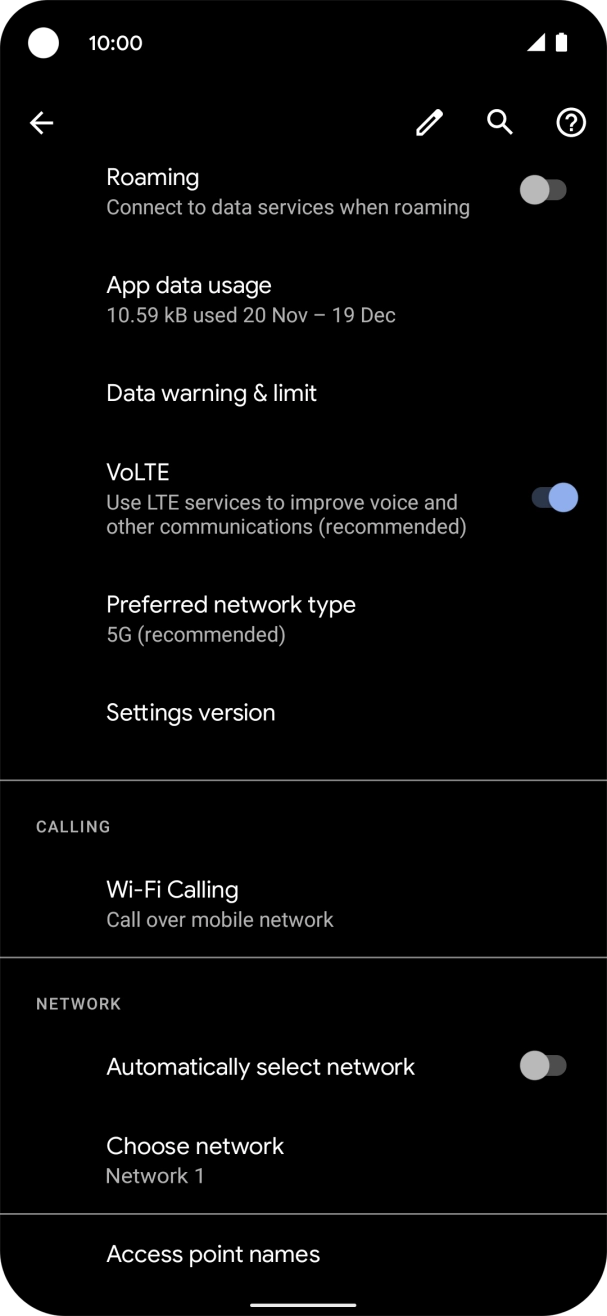 Press the indicator next to 'Automatically select network' to turn on the function. Press the indicator next to 'Automatically select network' to turn on the function.