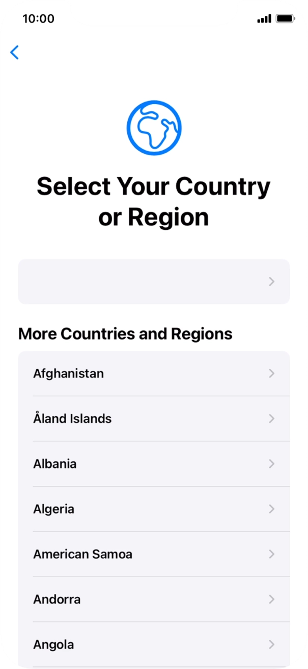 Press the required country or area. Press the required country or area.