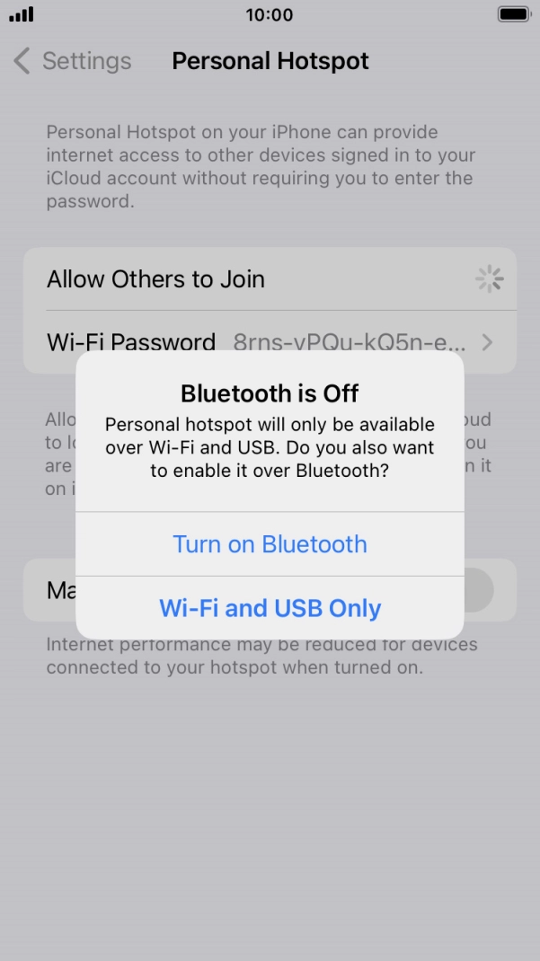 If WiFi is turned on, press Wi-Fi and USB Only.