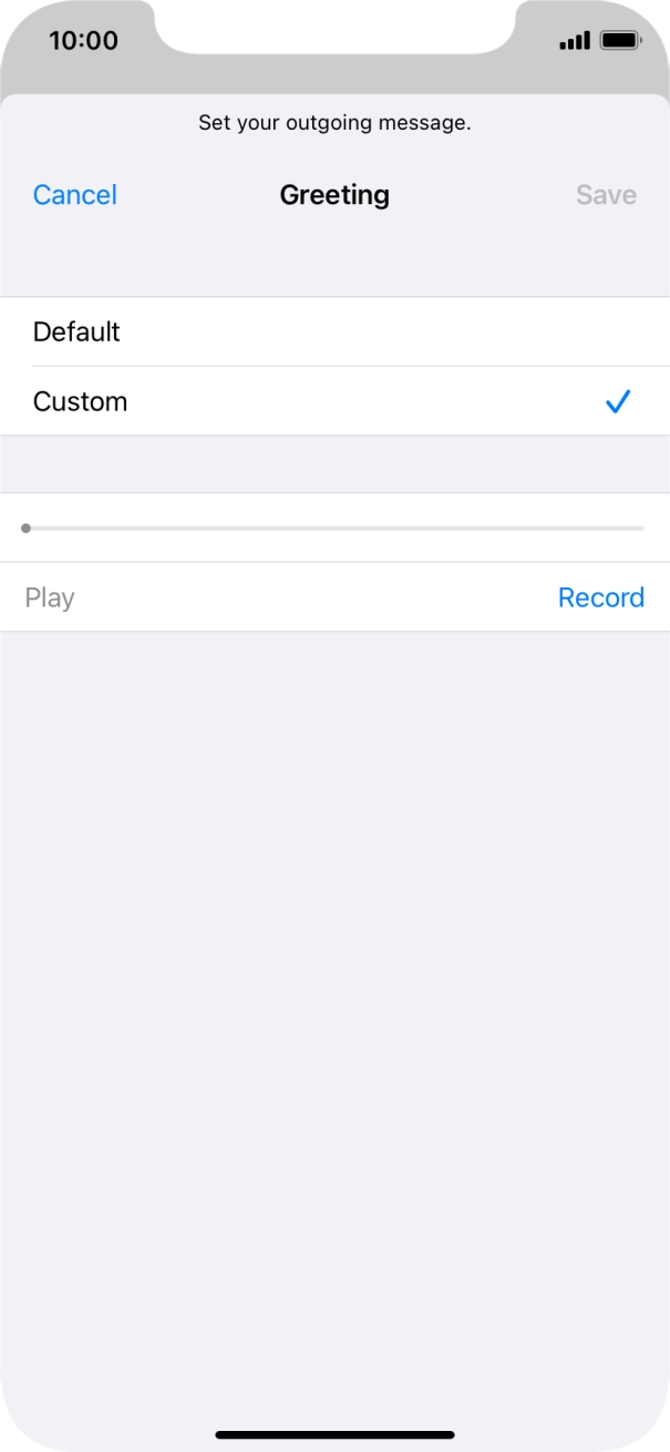 Press Record to start recording a personal greeting. Press Record to start recording a personal greeting.