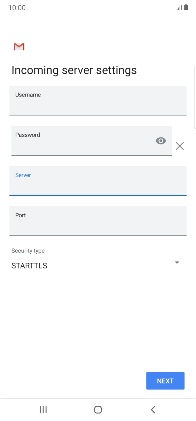 Press the field below 'Port' and key in 143. Press the field below 'Port' and key in 143.