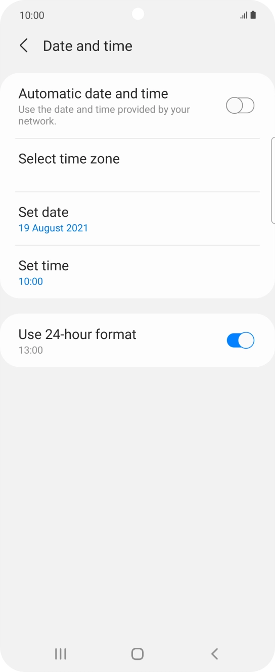 Press the indicator next to 'Automatic date and time' to turn on the function.