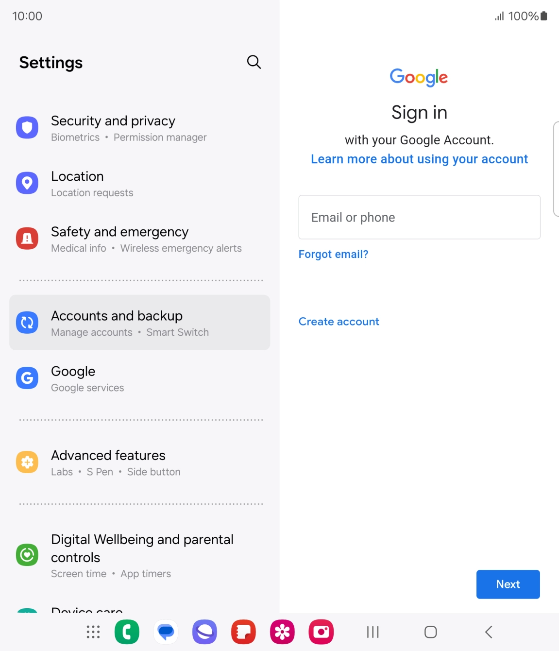 If you don't have a Google account, press Create account and follow the instructions on the screen to create an account.